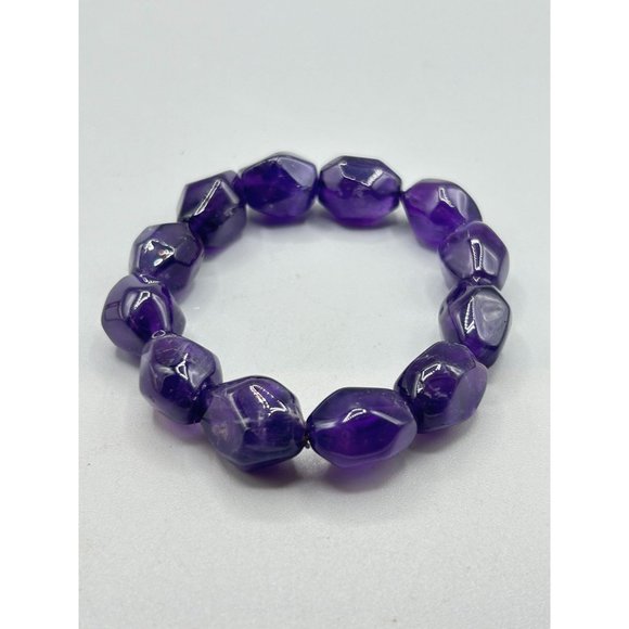 Amethyst Nuggets Bracelet Stretch Elastic Expandable with Purple Chunky Beads - Picture 3 of 7